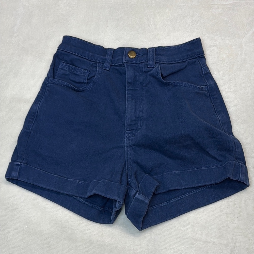 American Apparel Women's High Waist Blue Denim Shorts-Size 26/27- Made in USA